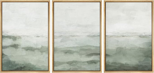 MUDECOR Framed Canvas Print Wall Art Sage Green Abstract Prints Minimalist Modern Wall Art Decor for Bedroom - 16"x24"x3 Natural