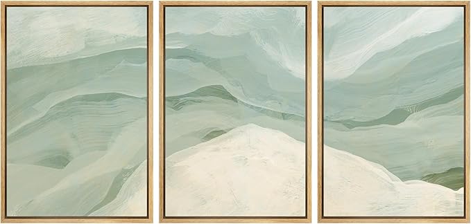 MUDECOR Framed Wall Art Print Set Pastel Waves Blue and White Tones Illustrations Modern Art Boho Decorative Colorful Chic for Living Room, Bedroom, Office - 24"x36"x3 Natural
