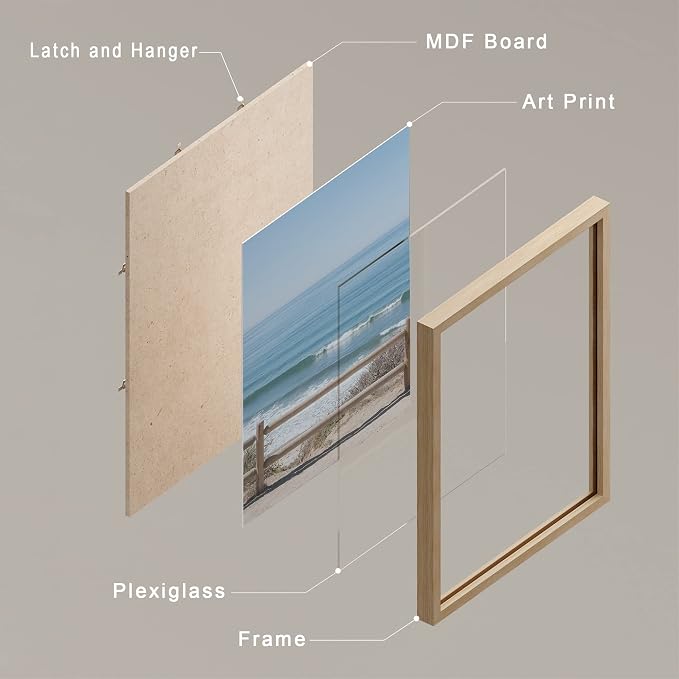 SIGNWIN Framed White Aerial View Blue Ocean Wave Beach Shore Wall Art, Set of 4 Landscape Colorful Wall Decor Prints, Nature Wilderness Wall Décor for Living Room, Bedroom - 11"x14" Natural