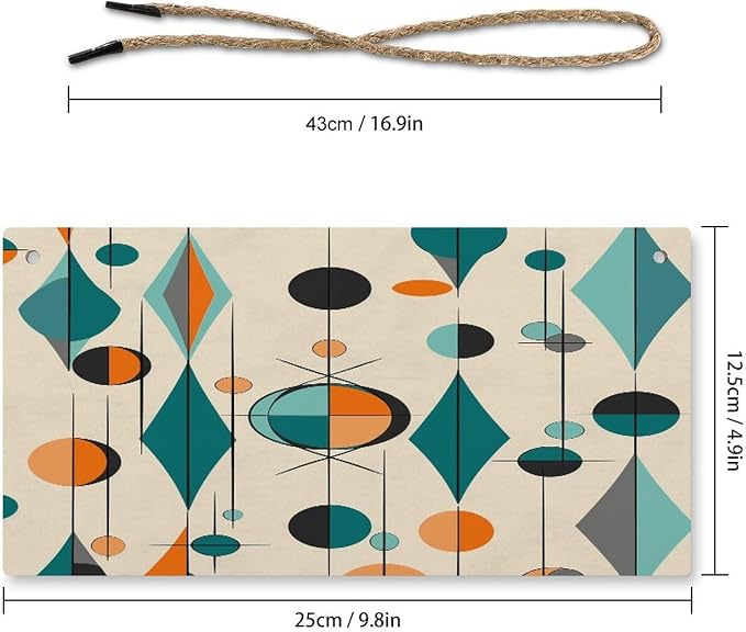 Wooden Hanging Plate, Mid Century Geometric Print Wall Hanging Plaque Hanging Decor Wall Decor Wooden Sign Decorative Sign