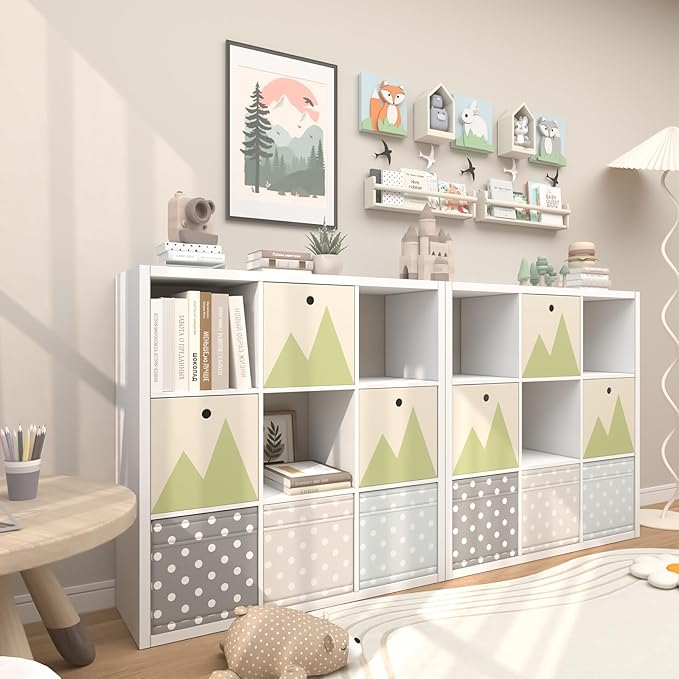 Endearing Limons【2026 Wooden Thick Border 9 Cube Shelf Storage Organizer with Anti-Tipping Kits + Reversible Open Back Bookcase (11 x 11 Unit Cell White)