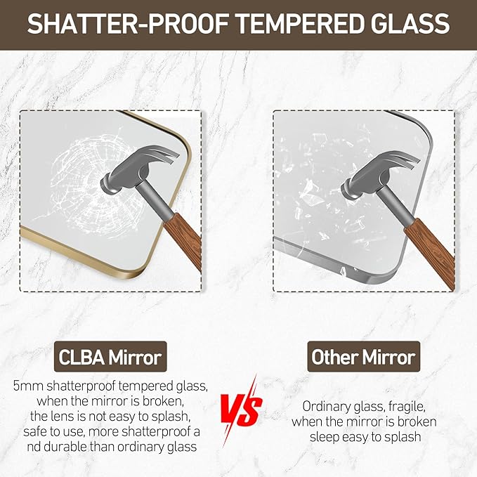 Gold Mirror, 24x36 Inch Gold Rectangle Mirror, Aluminum Alloy Framed Vanity Mirror, Rounded Rectangle Bathroom Mirror for Over Sink, Anti-Rust Wall Mirror (Horizontally or Vertically)