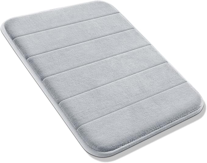 Yimobra Memory Foam Bath Mat, Super Soft Absorbent Bathroom Rug Non Slip, Quick Dry, Machine Washable Floor Carpet for Tub Shower, Home Decor Accessories, 24x17, Silver