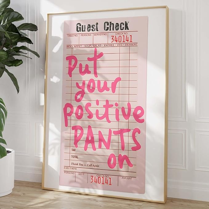Pink Aesthetic Paintings Guest Check Poster Bar Cart Canvas Wall Art Pink Modern Pictures Trendy Preppy Posters Funny Quote Pictures Vintage Funky Canvas Wall Art for Bedroom Living Room 16x24in