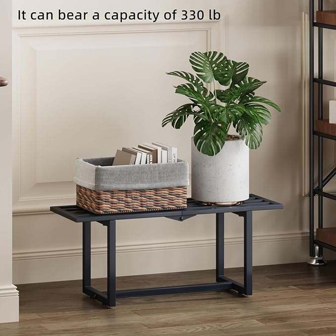 2 Pack Metal Plant Stand, Foldable Heavy Duty Indoor, Window Iron Plant Shelf - Mid Century Modern Slatted Bench for Patio, Garden, Living Room Load Bearing 330 lbs 26" L x 10.4" H x 8.6" W 1 Tier 1 Tier Grey