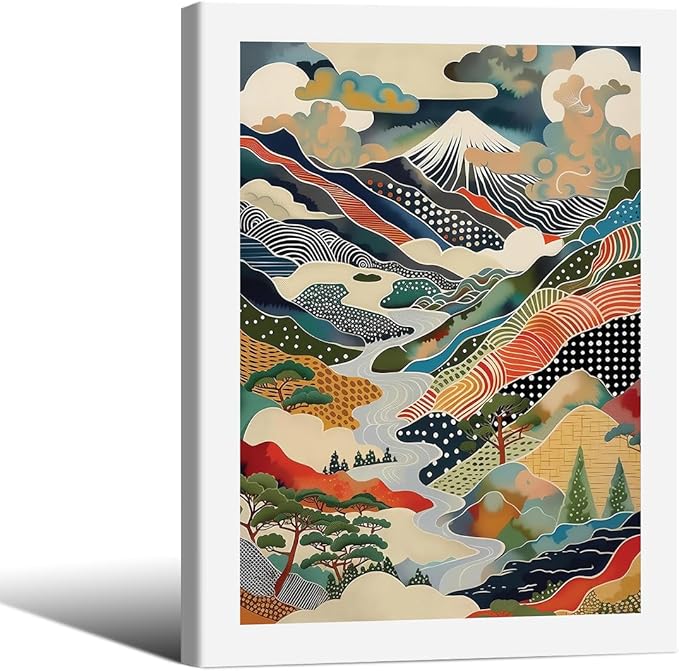 Japanese Mount Fuji Poster Colorful Nature Landscape Mountain Wall Art 08x10 inch Framed Modern Trendy Abstract Aesthetic Canvas Prints Wall Decor for Home Bedroom