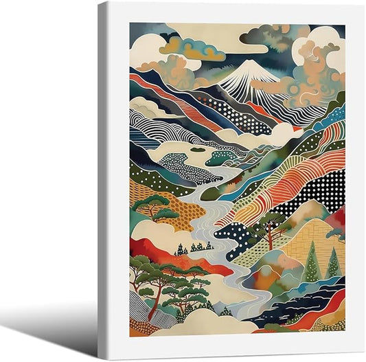 Japanese Mount Fuji Poster Colorful Nature Landscape Mountain Wall Art 08x10 inch Framed Modern Trendy Abstract Aesthetic Canvas Prints Wall Decor for Home Bedroom