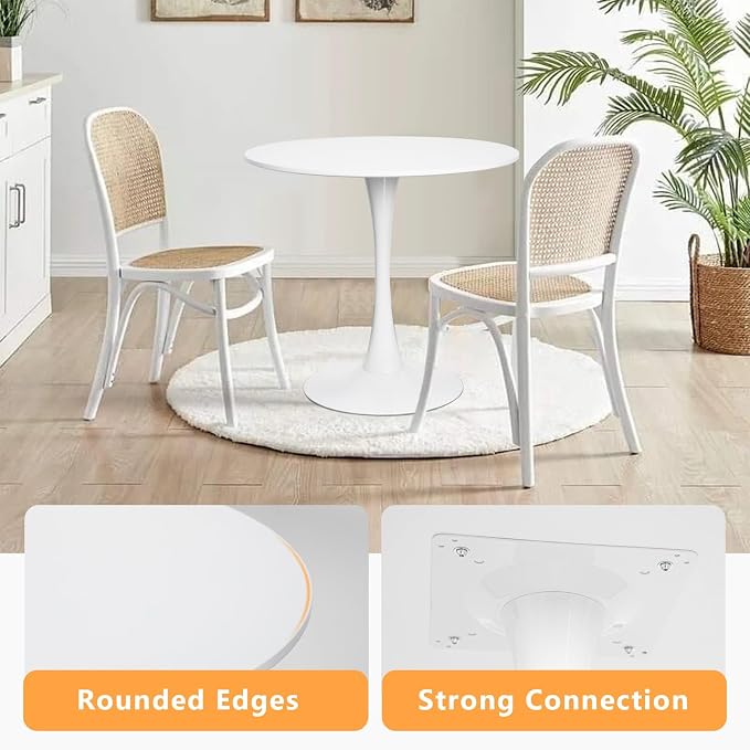 31.5 Inch Modern White Round Dining Table for 2-4 Person, Mid-Century Tulip Table with MDF Tabletop and Pedestal Base for Small Space Kitchen Dining Room