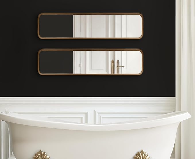 Kate and Laurel Armenta Modern Slim Rectangle Wall Mirror, 9 x 36, Gold, Decorative Rounded Rectangular Panel Mirror with Narrow Metal Frame for Bedroom Floor Mirror