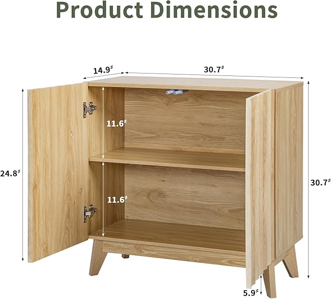 Bifins Sideboard Buffet Cabinet with Storage Set of 2, 61.4" Mid Century Modern Fluted Storage Cabinet with Doors & Adjustable Shelves for Living Room,Kitchen,Entryway (Natural 2pcs)