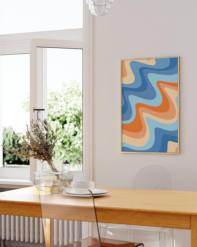HAUS AND HUES Beach Print Wall Art Decor - Beach Artwork Posters for Walls, Ocean Pictures for Wall, Abstract Orange Wall Art, Tropical Beach Colored Waves Individual Pictures (24x36, Unframed)