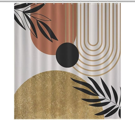 Boho Mid Century Shower Curtain,Modern Minimalist Abstract Bohemian Geometric Retro Bathroom Curtain Polyester Waterproof Fabric Decor 66x72in（168x183cm）