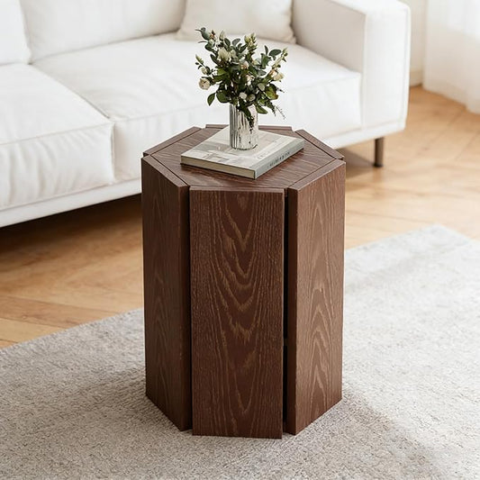 Solid Wood Nesting Coffee Table Set of 2 (2 Tables in 1 Box), Modern Modular End Table with Multiple Layouts, for Living Room Layout - Walnut Color - 12.2" L x 12.2" W x 16.7" H