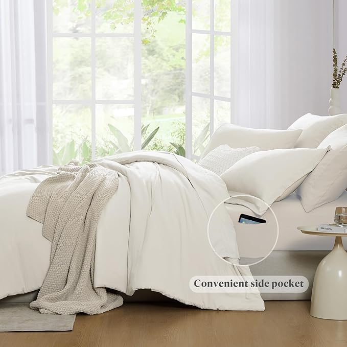 WRENSONGE King Comforter Set, 7 Pieces White Soft Bed in a Bag King with Fitted Sheet, Flat Sheet, 2 Pillow Shams, and 2 Pillowcases- Warm Bedding Set for All Season