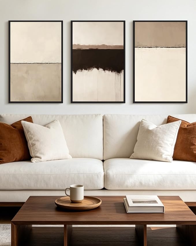 KUVIOKE Abstract Framed Wall Art Minimalist Beige Gray Pastel Watercolor Wall Decor Modern Illustration Neutral Art Painting Home Decor 16x24in (Black Framed)