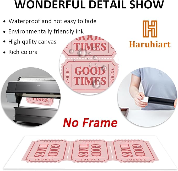 Good Times Ticket Print Red Retro Poster Pink Trendy Paintings Bar Cart Prints Pink White Pictures Ticket Wall Art Modern Aesthetic Posters Preppy Aesthetic Pictures for Living Room 16x24in Frameless