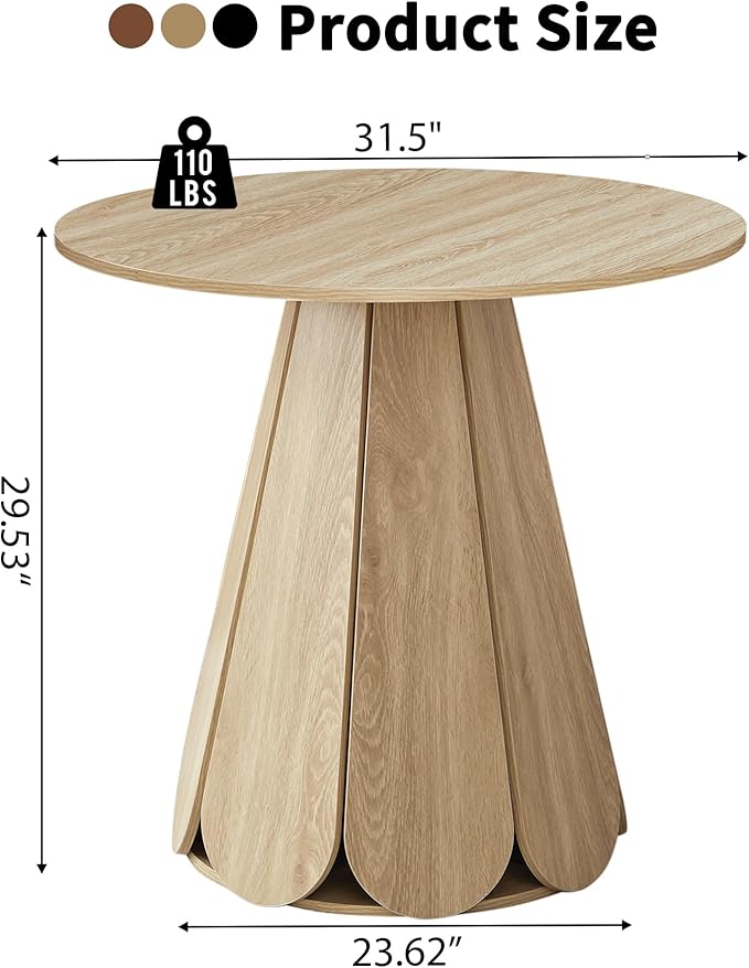 31.5" Round Dining Table for 2-4 People, Modern Small Kitchen & Dining Room Table with Pedestal Base, Space Saving Farmhouse Wood Table for Apartment & Small Spaces, Natural