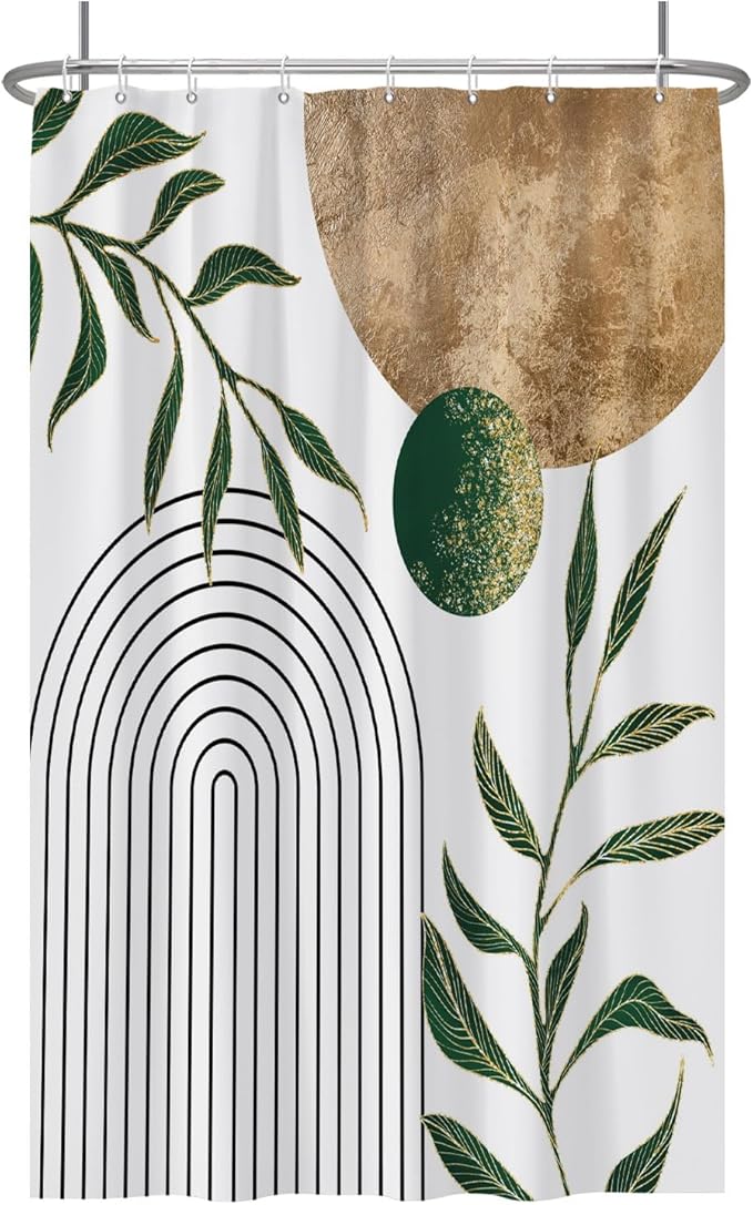 Baocicoo Mid Century Minimalist Shower Curtain Green Abstract Moon Contemporary Sun Semicircle Shower Curtain for Bathroom Geometric Aesthetic Bathtub Bathroom Decorations with Hooks 48x72 Inches