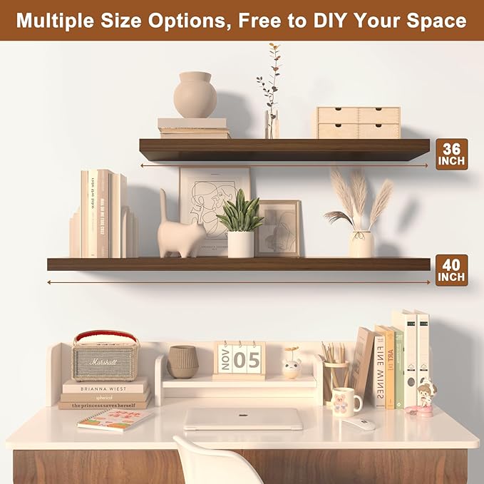 Large Floating Shelves for Wall 24" W x 12" D x 1.2" H Deep Floating Shelves 1 Pack Floating Shelf Large Storage Space Wall Mount Shelf for Living Room Kitchen Bathroom Oak