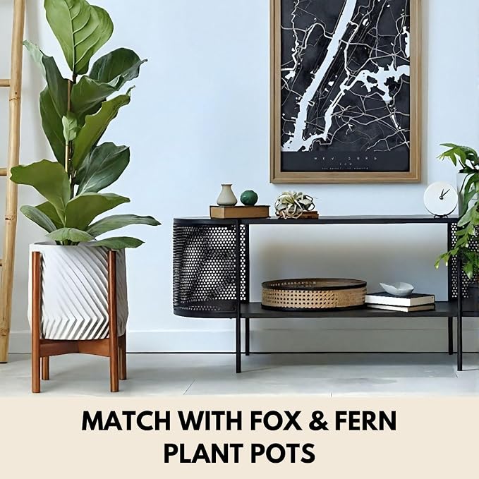 Fox & Fern Large Adjustable Plant Stand Indoor — 11 to 15 Inch Mid Century Bamboo Plant Stand - Plug In Design - Easy to Assemble - Two Heights - For 11, 12, 13, 14 & 15 Inch Pots (Not Included)