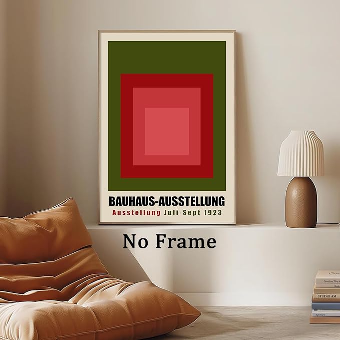 Green Bauhaus Wall Art Color Block Artwork Abstract Geometric Prints Boho Geometric Wall Art Bauhaus Exhibition 1923 Poster Mid Century Modern Painting Red and Green Picture Gallery 16x24in Unframed
