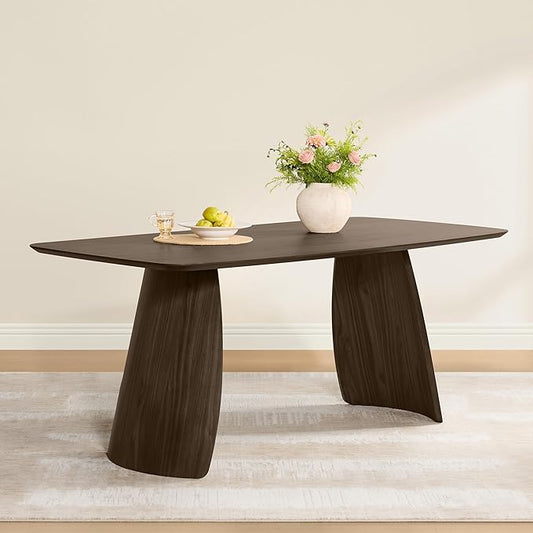 CHITA 71" Modern Dining Table for 6, Rectangle Wood Kitchen & Dining Room Table, Solid Rubberwood Frame, Bentwood Legs, Walnut Venner