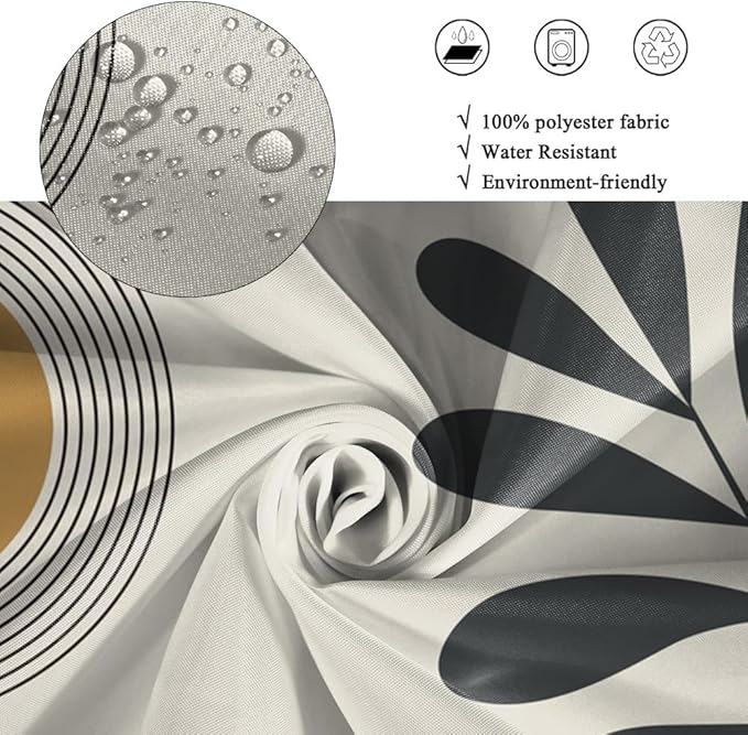 Black Gray Boho Shower Curtain for Bathroom Modern Abstract Minimalist Neutral Bathroom Decor Mid Century Arch Sun Leaf Bathtub Curtains Washable Waterproof Polyester Fabric with Hooks 72x78 Inch
