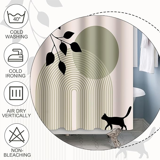 Baocicoo Minimalist Boho Shower Curtain Mid Century Silhouette Cat Botanical Shower Curtain for Bathroom Home Bathtub Living Room Decor Fabric Waterproof Curtain for Bathroom with Hooks 48x72 Inches