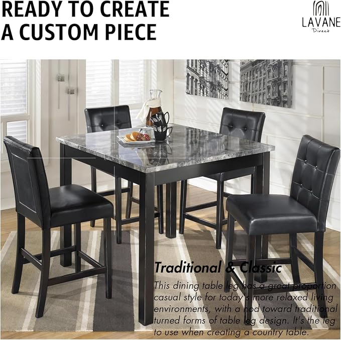 29 inch / 73cm Unfinished Wooden Dining Table Legs, LAVANE Set of 4 Classic Parsons Foursquare Solid Wood Replacement Feet for Bench Coffee Table Dining Table Chair Desk Kitchen Island