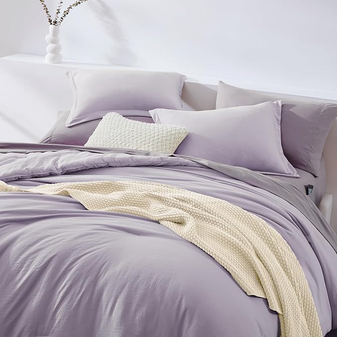 WRENSONGE Full Size Comforter Set- 7 Pieces Lilac Bed in a Bag Full Size Comforter with Fitted Sheet, Flat Sheet, 2 Pillow Shams, 2 Pillowcases, Warm Bedding Sets for All Season