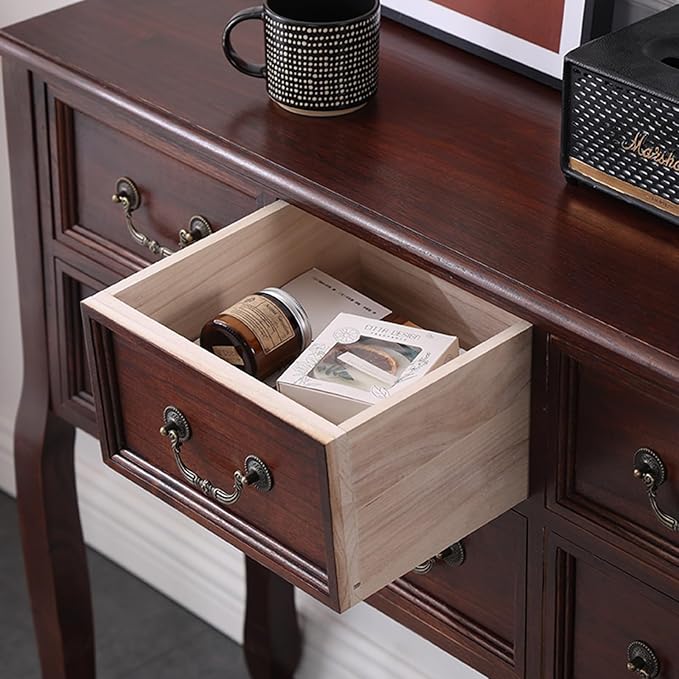 Farmhouse Console Table Sofa Table with Drawers, Solid Wood Entryway Foyer Table with Large Storage Space for Hallway/Living Room (Color : Light Walnut, Size : L:120cm)