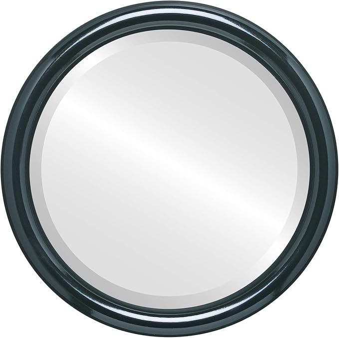 OVALCREST Round Wooden Beveled Wall Mirror for Home Decor, Bathroom, Vanity, Bedroom, Living Room, Hallway - Gloss Black - 20x20 Outside Dimensions