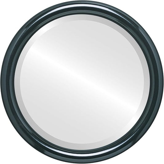 OVALCREST Round Wooden Beveled Wall Mirror for Home Decor, Bathroom, Vanity, Bedroom, Living Room, Hallway - Gloss Black - 20x20 Outside Dimensions