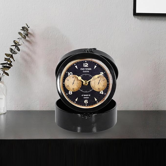 Vintage Jewel Box Table Clock, Vintage Decorative Desk and Shelf Clock, Mantel Clock Farmhouse Clocks, Home Décor for Living Room, Bedroom, Bedside, Desk, Gift Clocks (Black)