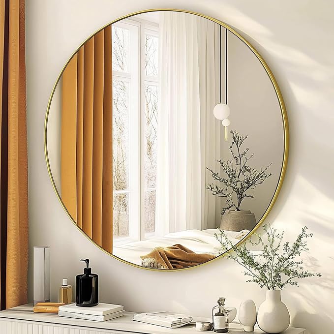 Gold Round Mirror 20 inch, Gold Circle Mirror, Round Wall Mirrors for Bathroom, Living Room, Hallway, Vanity, Over Sink, Mantel