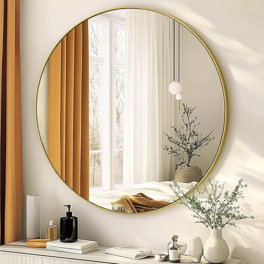 Gold Round Mirror 20 inch, Gold Circle Mirror, Round Wall Mirrors for Bathroom, Living Room, Hallway, Vanity, Over Sink, Mantel