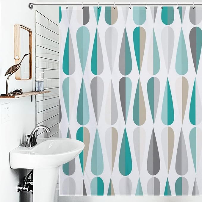 Mid Century Shower Curtain,Modern Retro with Drop Shapes Geometric 1960s Decor Bathroom Curtain Polyester Waterproof Fabric 72x72in（183x183cm）