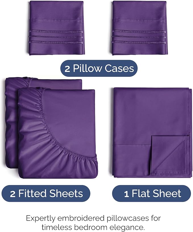 Split King Size 5 Piece Sheet Set - Comfy Breathable & Cooling Sheets - Hotel Luxury Bed Sheets for Women & Men - Deep Pockets, Easy-Fit, Soft and Wrinkle Free Sheets - Purple Oeko-Tex Bed Sheet Set