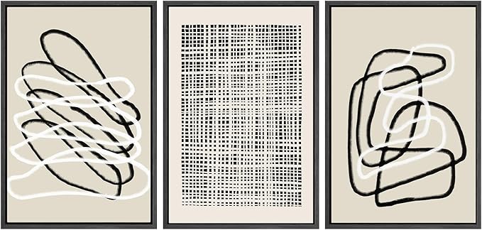SIGNWIN Framed Canvas Print Wall Art Set Grunge Watercolor Paint Strokes Abstract Shapes Cozy Neutral Modern Art Decorative Boho Relax/Zen Nordic for Living Room, Bedroom, Office - 16"x24"x3 Black