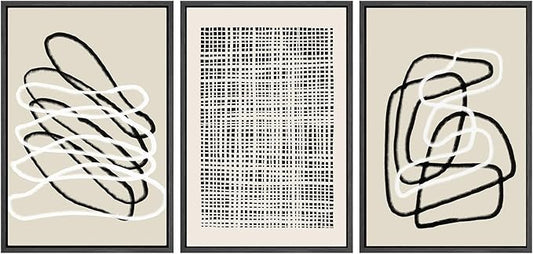 SIGNWIN Framed Canvas Print Wall Art Set Grunge Watercolor Paint Strokes Abstract Shapes Cozy Neutral Modern Art Decorative Boho Relax/Zen Nordic for Living Room, Bedroom, Office - 16"x24"x3 Black