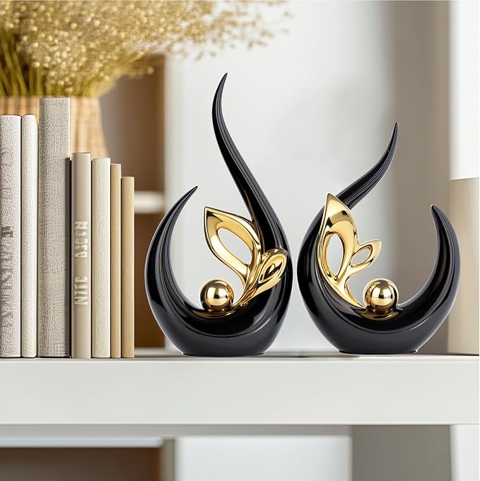 Black Gold Home Decor Accent,Abstract Ceramic Statue and Sculptures for Living Room,Mid Century Modern Decor for Desktop Bookshelf tv Stand Fireplace Coffee Table Centerpieces Decorations