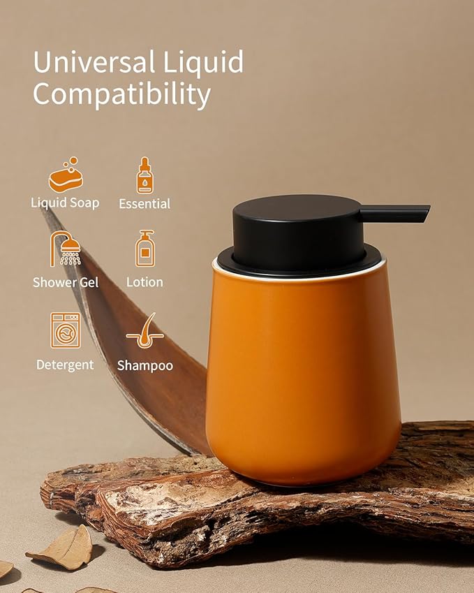 BosilunLife Foam Hand Soap Dispenser - 12 oz Bathroom Hand Pump Dispenser Foaming Soap Dispenser Ceramic Dish Wash Dispenser for Kitchen, Orange