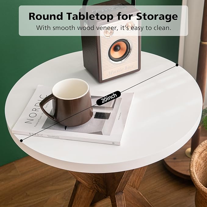 Farmhouse Round End Table Set of 2 with MDF Top and Crossed Legs, Boho Small Side Table for Living Room, Balcony, Small Spaces, Easy Assembly Bedside Table