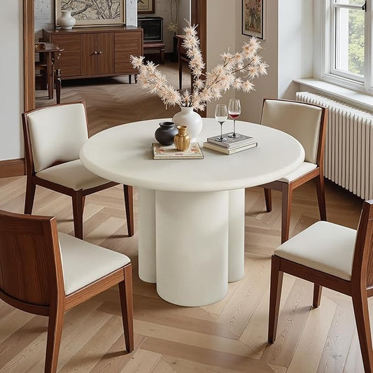 44.9" Modern Round Dining Table for 4-6, 2" Thickened Matte Concrete Tabletop & Unique Cloud-Shaped Pedestal, Circle Kitchen Table for Dining Room Apartment, Easy Assembly & Clean (White, Only Table)
