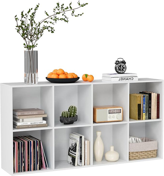 Wooden Storage Organizer with Closed Back Panel, 11in Cube Shelf Opening, Bookshelf, Display Shelf,Closet Cabinet for Home and Office (Embossed White, 8-Cube 47.8L*9.45W*24.09H)