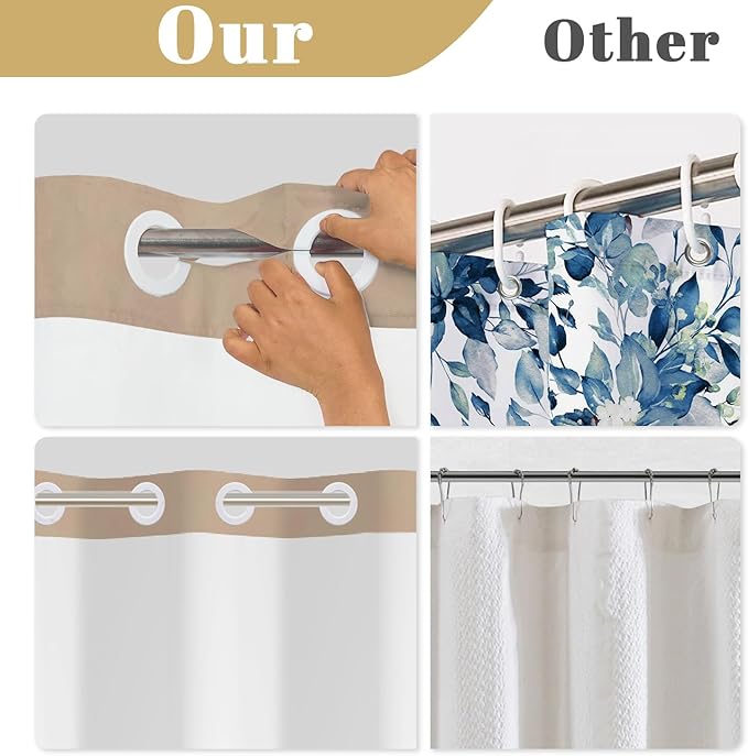 No Hook Shower Curtain with Snap in Liner - Ink Wash Art Flying Bird Crane Print, Waterproof Fabric Bath Curtain with See Through Top for Modern Zen Japanese Bathroom Decor, 71x74 Inch