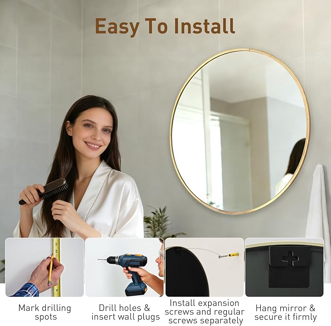 NEWBULIG Wall Mirror, Bathroom Mirror for Over Sink, Matte Metal Framed Vanity Mirror, Wall Decor for Bedroom, Tempered Glass