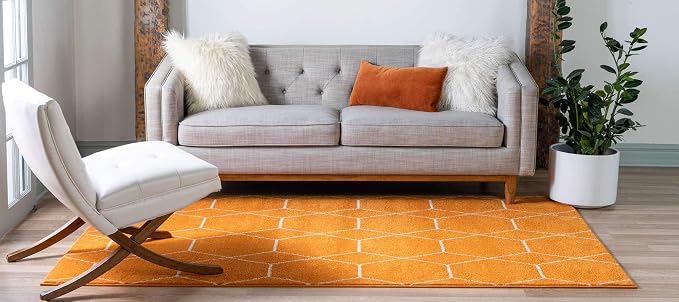 Unique Loom Trellis Frieze Collection Area Rug - Geometric (10' x 14' 1", Orange/ Ivory)