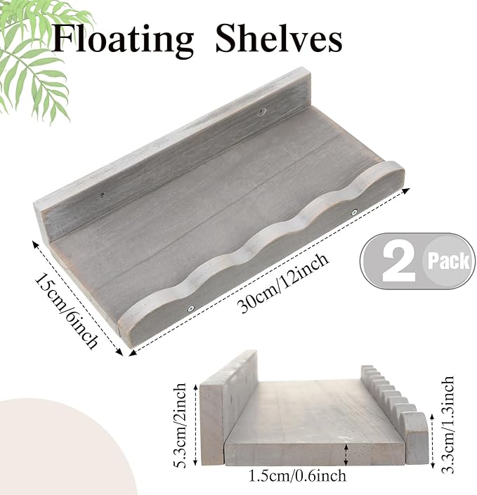 Suzile 2 Pcs Scalloped Shelves Wall Floating Shelves Set for Room, Bathroom, Bedroom, Cute Room Decor Aesthetic and Books, Toys, Photo Frames Storage(12",Gray)
