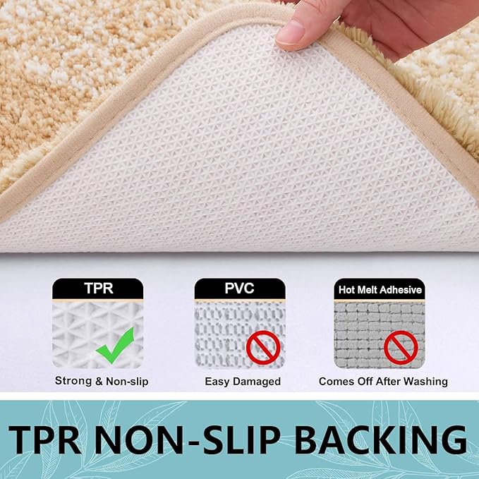 Arotive Microfiber Bathroom Rugs, Shaggy Soft and Absorbent Bath Rug, Non-Slip, Thick Plush Machine Washable Dry Bath Mats for Bathroom, Tub and Shower, 47x24, Beige, Rectangular